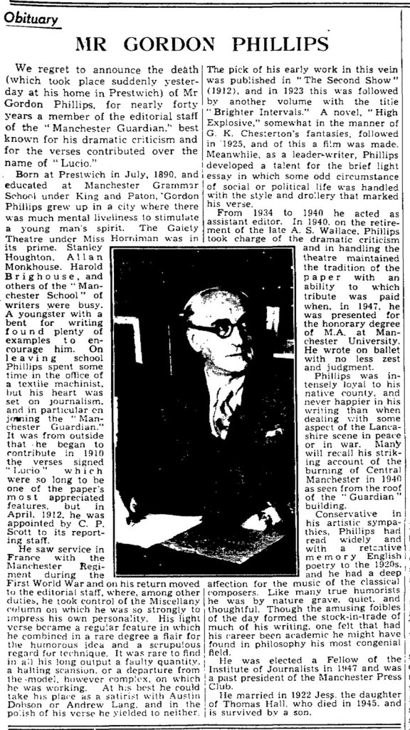 Gordon Phillips obituary Lucio January 1952